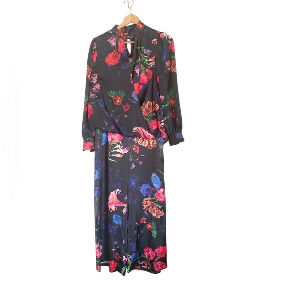 I.N.C. International Concepts Floral Satin Wide Leg Pants & Blouse Set size S
